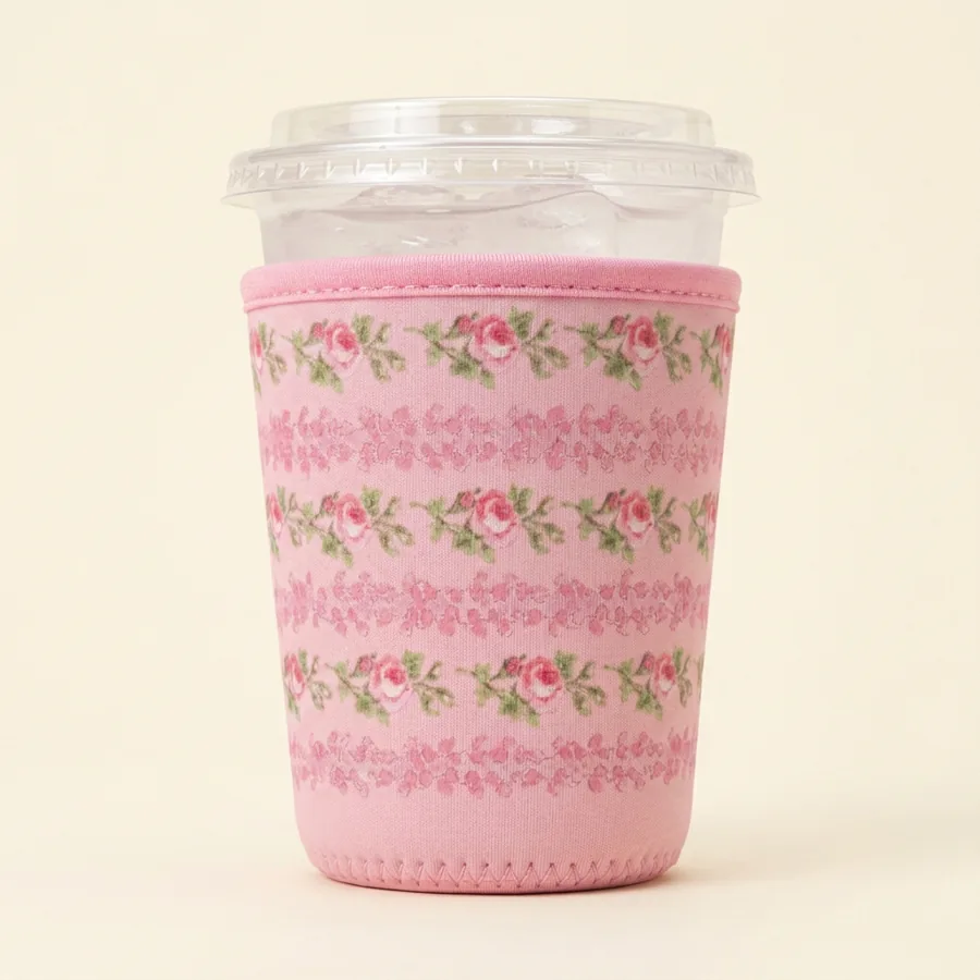 Pink sleeve with a vintage rose floral stripe pattern